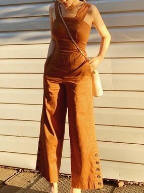 club manaco Wide-Leg Button-Hem Jumpsuit in Burnt Orange